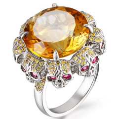 Fancy Gemstones with Skulls Ring Citrine Carved Crystal Skull, Crystal Skull Jewelry