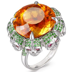 Fancy Gemstones with Skulls Ring Citrine Carved Crystal Skull, Crystal Skull Jewelry