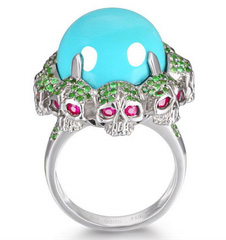 Fancy Gemstones with Skulls Ring Turquoise Carved Crystal Skull, Crystal Skull Jewelry