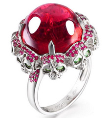 Fancy Gemstones with Skulls Ring Ruby Carved Crystal Skull, Crystal Skull Jewelry