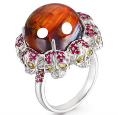 Fancy Gemstones with Skulls Ring Red Pietersite Carved Crystal Skull, Crystal Skull Jewelry