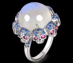 Fancy Gemstones with Skulls Ring Moonstone Carved Crystal Skull, Crystal Skull Jewelry