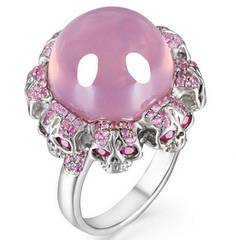 Fancy Gemstones with Skulls Ring Rose Quartz Carved Crystal Skull, Crystal Skull Jewelry