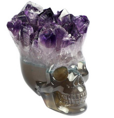 2.3" Amethyst & Agate Carved Crystal Skull, Realistic, Crystal Healing