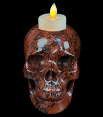 5.0" Mahogany Obsidian Carved Candlestick Crystal Skull, Crystal Healing