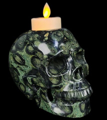 5.0" Kambaba Jasper Carved Candlestick Crystal Skull, Crystal Healing