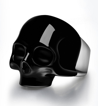 Signature Gem Skull Ring, Black Obsidian Carved Crystal Skull and 925 Sterling Silver Jewelry