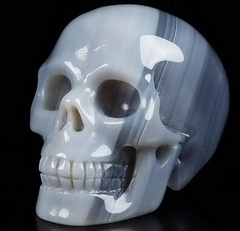 2.0" Gray & White Agate Carved Crystal Skull, Realistic