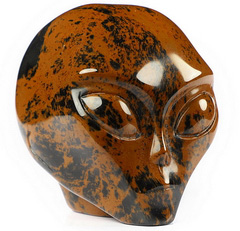 2.0" Mahogany Obsidian Star Being Female Alien Crystal Skull Companion,Reiki Healing Stone Statue