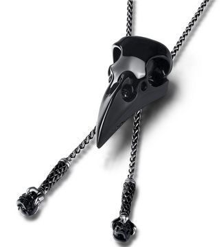 Necklace of Black Obsidian Hand Carved Crystal Raven Skull Pendant with Adjustable 925 Silver Chain, Skull Jewelry