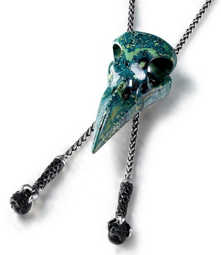 Necklace of Kambaba Jasper Hand Carved Crystal Raven Skull Pendant with Adjustable 925 Silver Chain, Skull Jewelry
