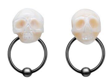  Pearl Hand Carved Crystal Skull Earrings, Skull Jewelry