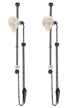  Pearl Hand Carved Crystal Skull Earrings, Skull Jewelry