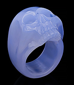 Blue Chalcedony Hand Carved Crystal Skull Ring, Skull Jewelry, Crystal Healing