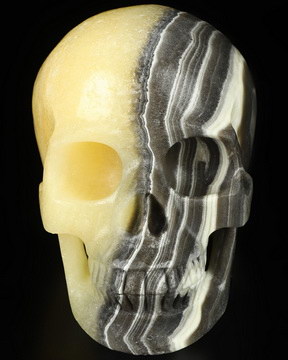 5.1" Zebra Calcite Hand Carved Crystal Skull, Realistic, Crystal Healing