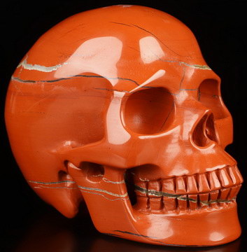 5.1" Red Jasper Hand Carved Crystal Skull, Realistic, Crystal Healing