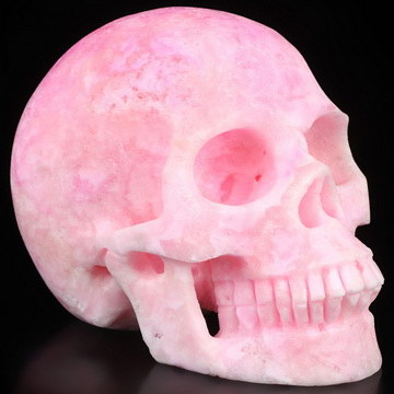 5.1" Pink Aragonite Hand Carved Crystal Skull, Realistic, Crystal Healing