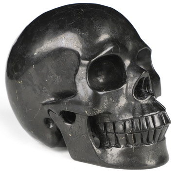 5.1" Shungite Hand Carved Crystal Skull, Realistic, Crystal Healing