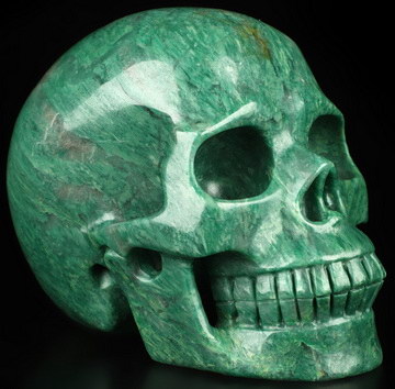 5.1" African Green Stone Hand Carved Crystal Skull, Realistic, Crystal Healing