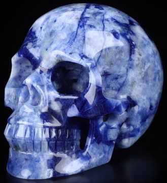 5.1" Sodalite Hand Carved Crystal Skull, Realistic, Crystal Healing