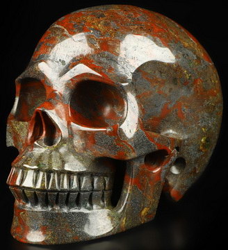 5.1" Dragon Blood Jasper Hand Carved Crystal Skull, Realistic, Crystal Healing