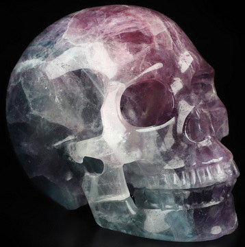 5.1" Fluorite Hand Carved Crystal Skull, Realistic, Crystal Healing