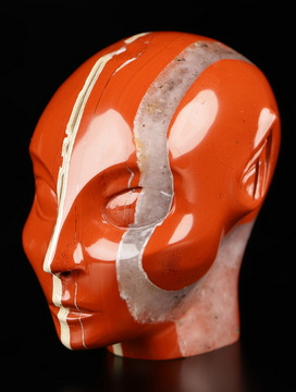 2.0" Red Jasper with Quartz Hand Carved Fairy Elf Alien Crystal Skull Companion Sculpture, Crystal Healing