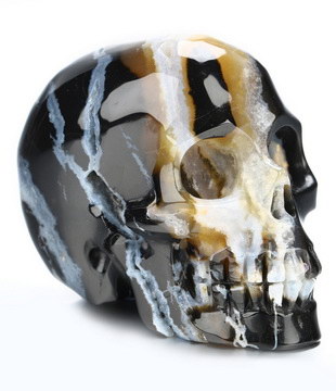 2.0" Black Zebra Agate Hand Carved Crystal Skull, Realistic, Crystal Healing
