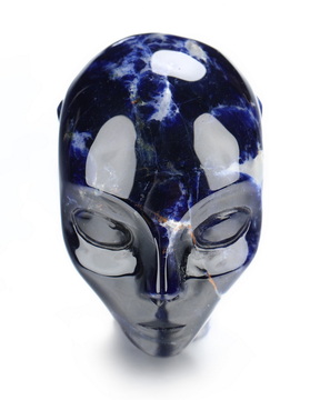 2.0" Sodalite Hand Carved Fairy Elf Alien Crystal Skull Companion Sculpture, Crystal Healing