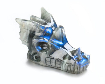 2.0" Labradorite Hand Carved Crystal Dragon Head Skull Sculpture, Crystal Healing