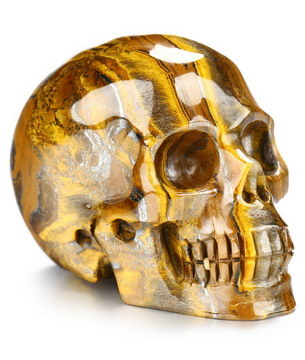 2.0" Tiger Iron Eye Hand Carved Crystal Skull, Realistic, Crystal Healing