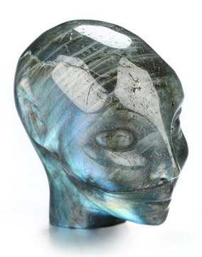 2.0" Labradorite Hand Carved Fairy Elf Alien Crystal Skull Companion Sculpture, Crystal Healing