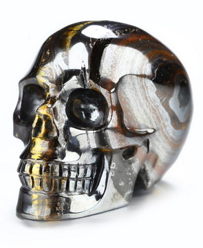2.0" Gold Tiger Iron Eye Hand Carved Crystal Skull, Realistic, Crystal Healing