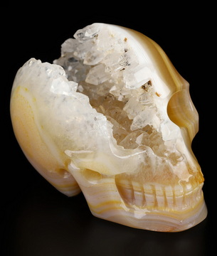 2.0" Agate Geode Hand Carved Crystal Skull, Realistic, Crystal Healing