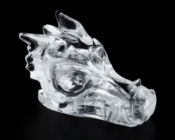 2.0" Quartz Rock Crystal Hand Carved Crystal Dragon Head Skull Sculpture, Crystal Healing