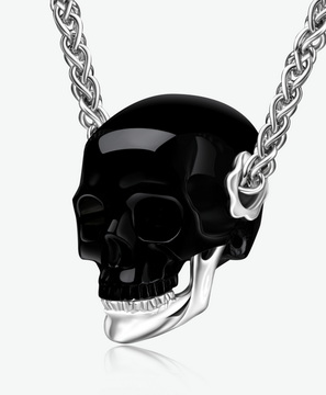 Necklace of 1.0" Black Obsidian Hand Carved Detachable Crystal Skull Pendant, Silver Chin, Skull Jewelry