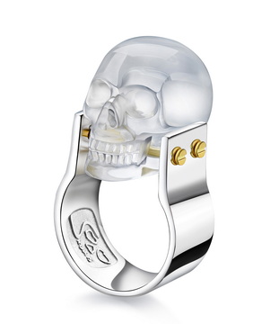 Quartz Rock Crystal Hand Carved Crystal Skull Ring, Skull Jewelry