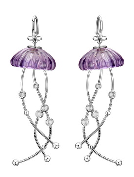 2.8" Amethyst Hand Carved Crystal Skull Earring, Skull Jewelry