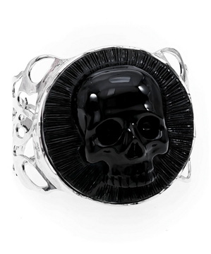 Black Obsidian Hand Carved Crystal Skull Bracelet/Bangle, Skull Jewelry