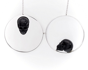 Necklace of Black Obsidian Hand Carved Crystal Skull Pendant, Skull Jewelry