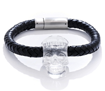Quartz Rock Crystal Hand Carved Crystal Skull Bracelet/Bangle, Skull Jewelry