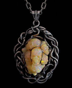 Necklace of Australian Opal Hand Carved Crystal Skull Pendant, Skull Jewelry