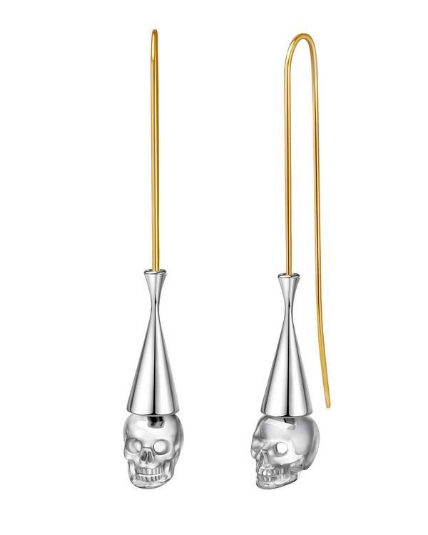  Quartz Rock Crystal Hand Carved Crystal Skull Earring, Skull Jewelry