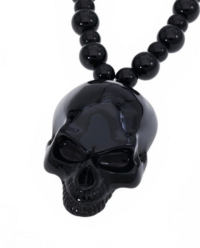 Necklace of Black Obsidian Hand Carved Crystal Skull Pendant, Skull Jewelry