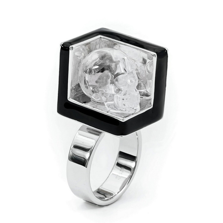 Quartz Rock Crystal Hand Carved Crystal Skull Ring, Skull Jewelry