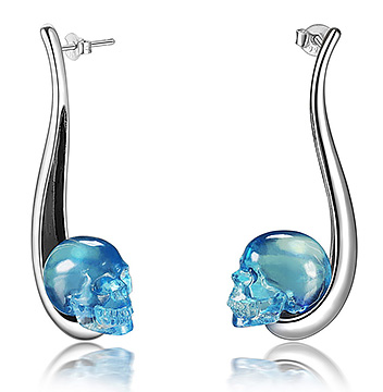 Gemstone  Aquamarine Hand Carved Crystal Skull Earring, Skull Jewelry