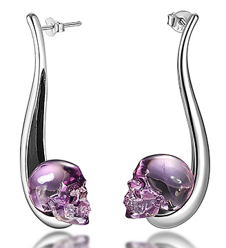 Gemstone  Amethyst Hand Carved Crystal Skull Earring, Skull Jewelry