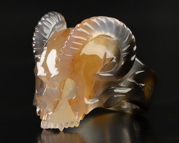 US Size 8 Premium Brazilian Agate Hand Carved Crystal Skull Ring, Skull Jewelry