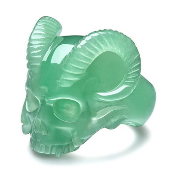 Green Aventurine Hand Carved Crystal Skull Ring, Skull Jewelry