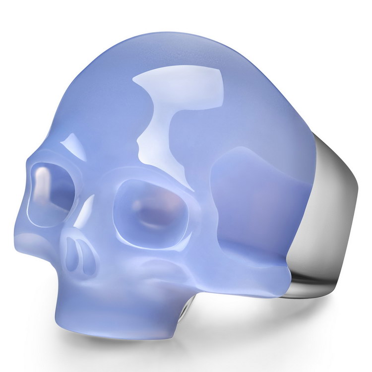 Signature Gem Skull Ring, Blue Chalcedony Hand Carved Crystal Skull Ring, Skull Jewelry